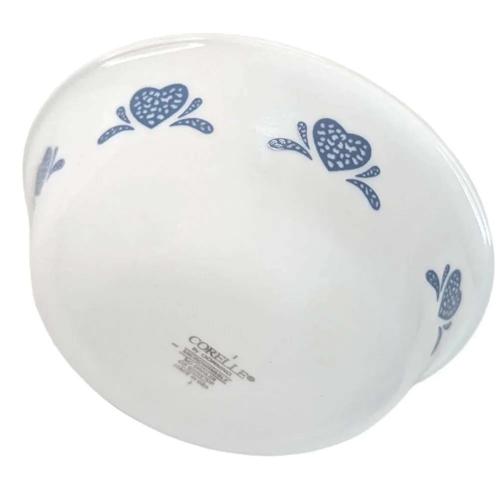 Corelle Corning Ware Blue Hearts Sponge 6.25 Inch Cereal Soup Bowls Set of 5 USA